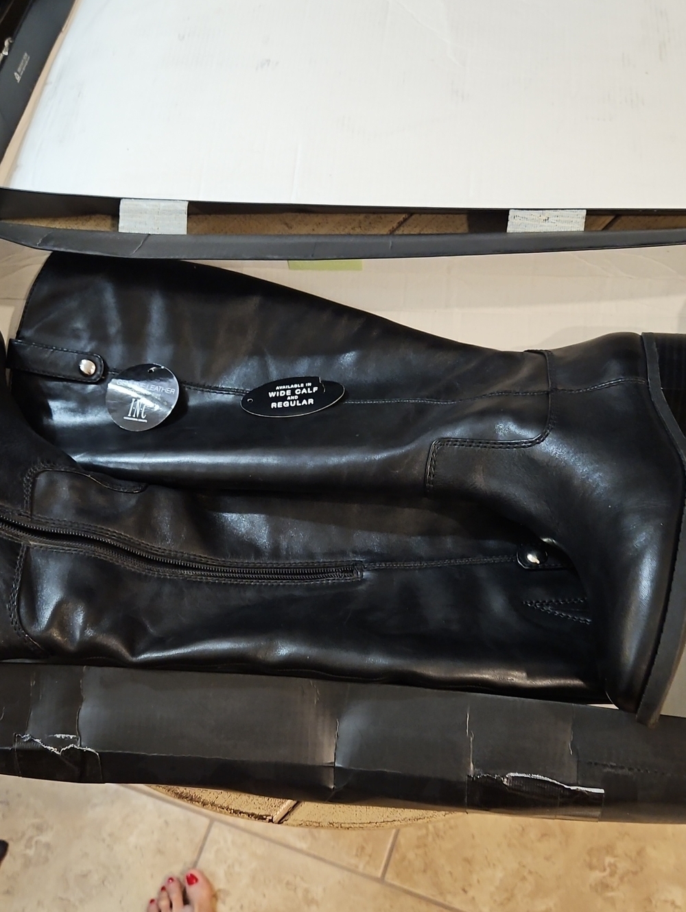 INC International Concepts ( Fawne) Women's Black Tall Leather Riding Boots